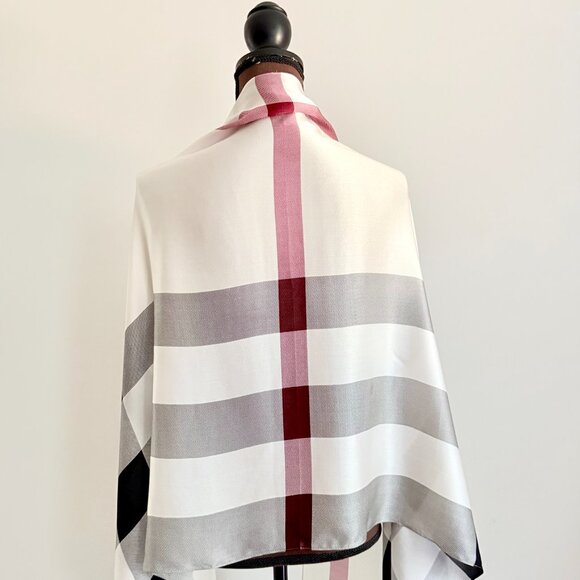 Burberry Check Print Ivory Silk Satin Scarf - Picture 4 of 16